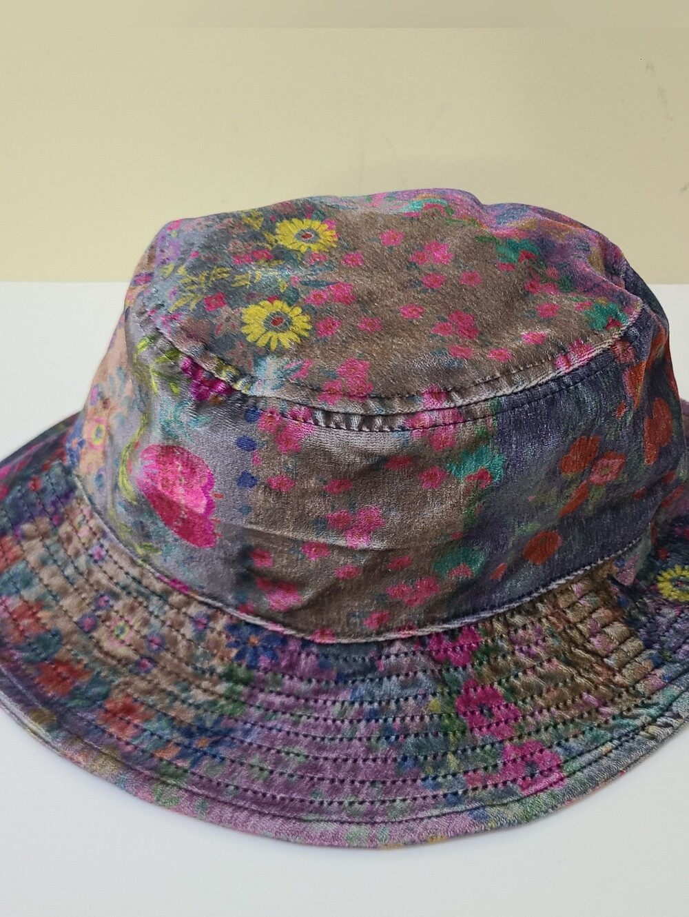 Natural Life Floral Velvet Bucket Hat Sherpa Lined Boho Cozy Winter Festival